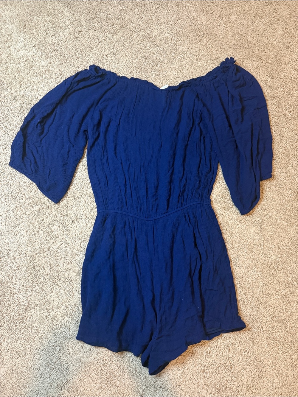 Japna Navy Blue Embroidered Off-Shoulder Romper Size Medium - Picture 7 of 7